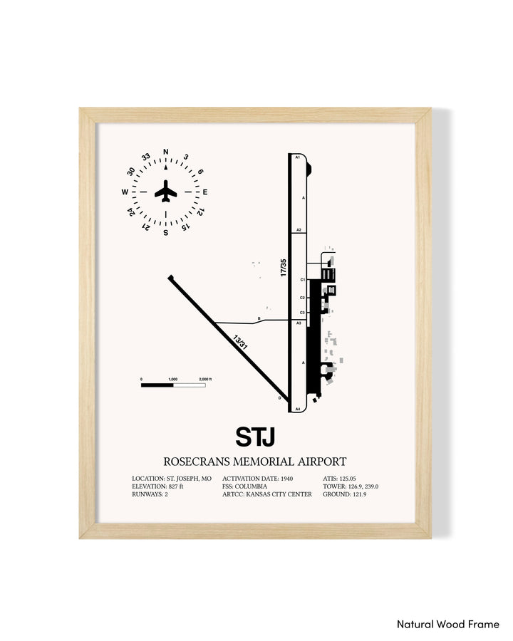 Detailed Airport Map of Rosecrans Memorial Airport (STJ) in White with a Natural Frame