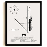 Framed Detailed Airport Map of Rosecrans Memorial Airport (STJ) in White with a Black Frame