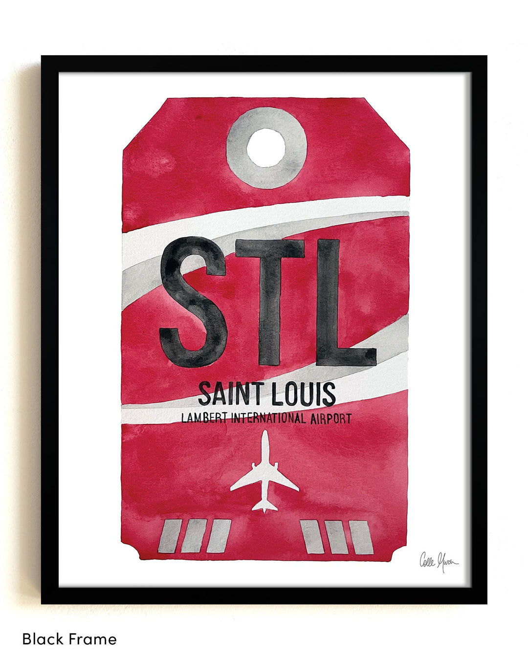 Framed Watercolor Print of St. Louis Lambert International Airport (STL) with a Black Frame