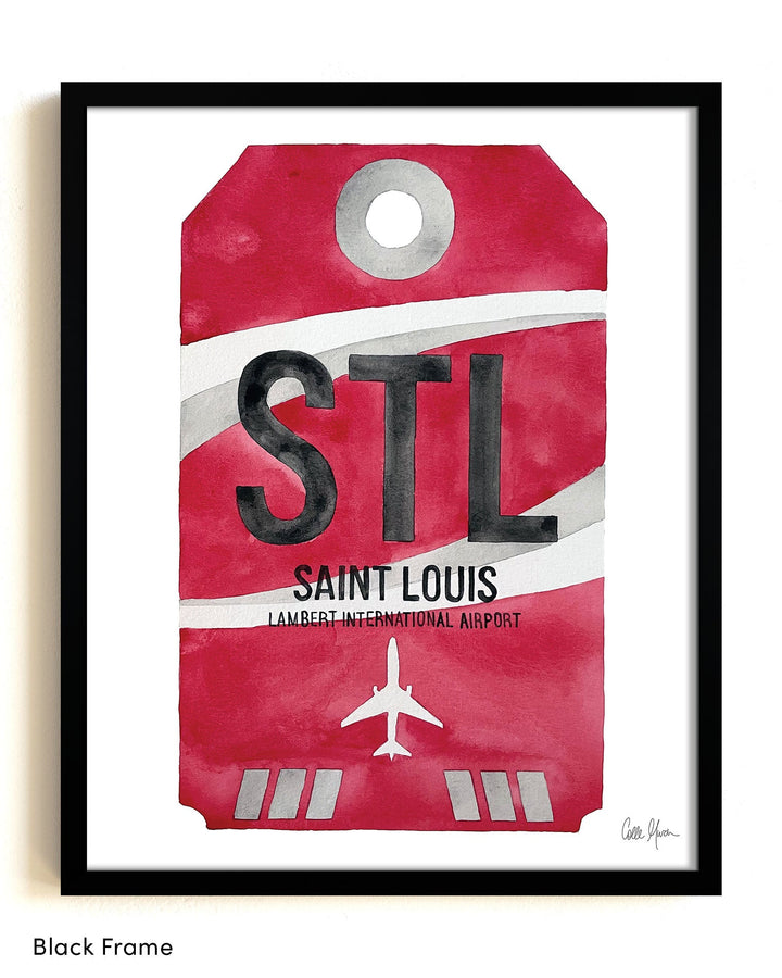 Framed Watercolor Print of St. Louis Lambert International Airport (STL) with a Black Frame