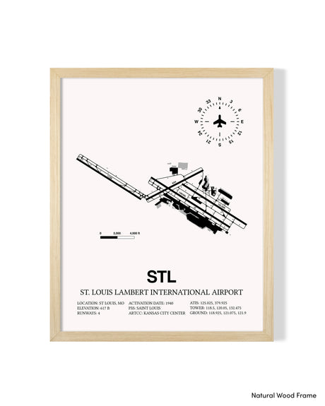 Detailed Airport Map of St. Louis Lambert International Airport (STL) in White with a Natural Frame
