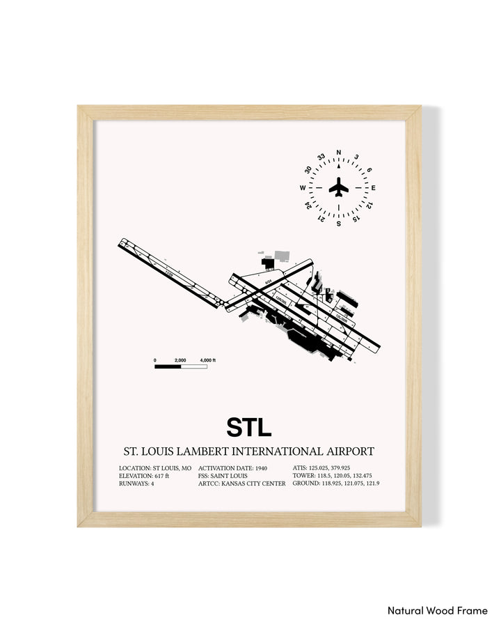 Detailed Airport Map of St. Louis Lambert International Airport (STL) in White with a Natural Frame