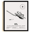 Framed Detailed Airport Map of St. Louis Lambert International Airport (STL) in White with a Black Frame