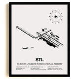 Framed Detailed Airport Map of St. Louis Lambert International Airport (STL) in White with a Black Frame