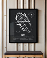 Framed Detailed Airport Map of St Paul Downtown Airport Holman Field (STP) in Gray with a Black Frame