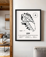 Framed Detailed Airport Map of St Paul Downtown Airport Holman Field (STP) in White with a Black Frame
