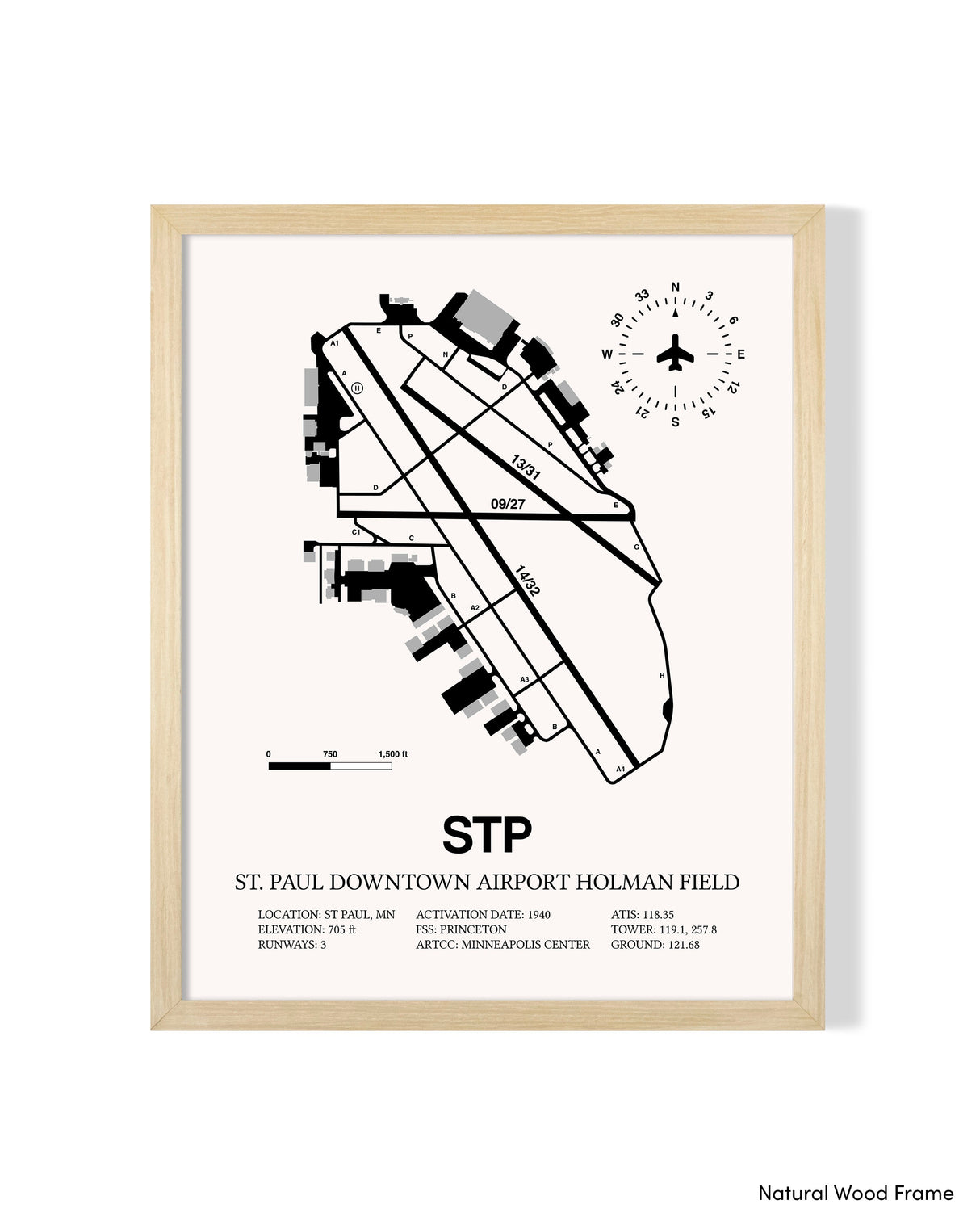 Detailed Airport Map of St Paul Downtown Airport Holman Field (STP) in White with a Natural Frame