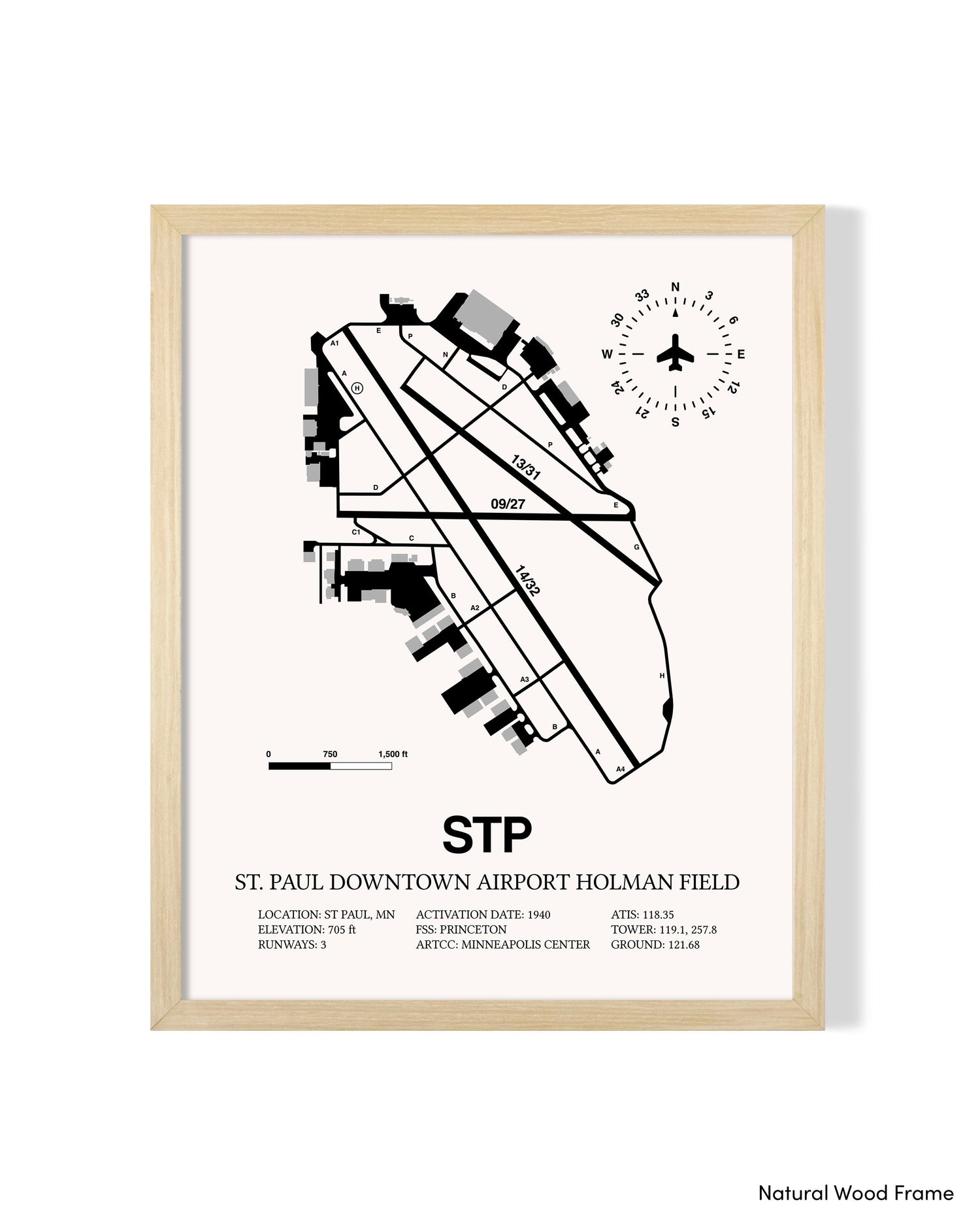Detailed Airport Map of St Paul Downtown Airport Holman Field (STP) in White with a Natural Frame