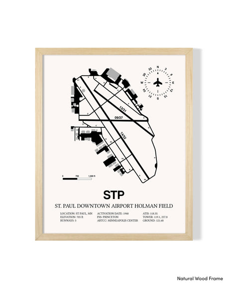 Detailed Airport Map of St Paul Downtown Airport Holman Field (STP) in White with a Natural Frame