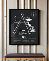 Framed Detailed Airport Map of Charles M. Schulz/Sonoma County Airport (STS) in Gray with a Black Frame