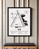 Framed Detailed Airport Map of Charles M. Schulz/Sonoma County Airport (STS) in White with a Black Frame