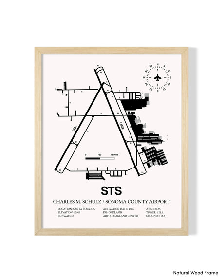 Detailed Airport Map of Charles M. Schulz/Sonoma County Airport (STS) in White with a Natural Frame