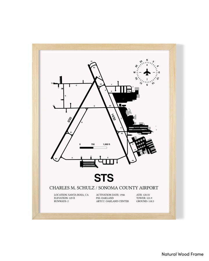 Detailed Airport Map of Charles M. Schulz/Sonoma County Airport (STS) in White with a Natural Frame