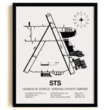 Framed Detailed Airport Map of Charles M. Schulz/Sonoma County Airport (STS) in White with a Black Frame