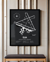 Framed Detailed Airport Map of Witham Field Airport (SUA) in Gray with a Black Frame