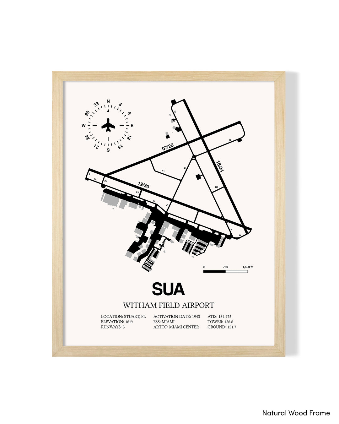 Detailed Airport Map of Witham Field Airport (SUA) in White with a Natural Frame