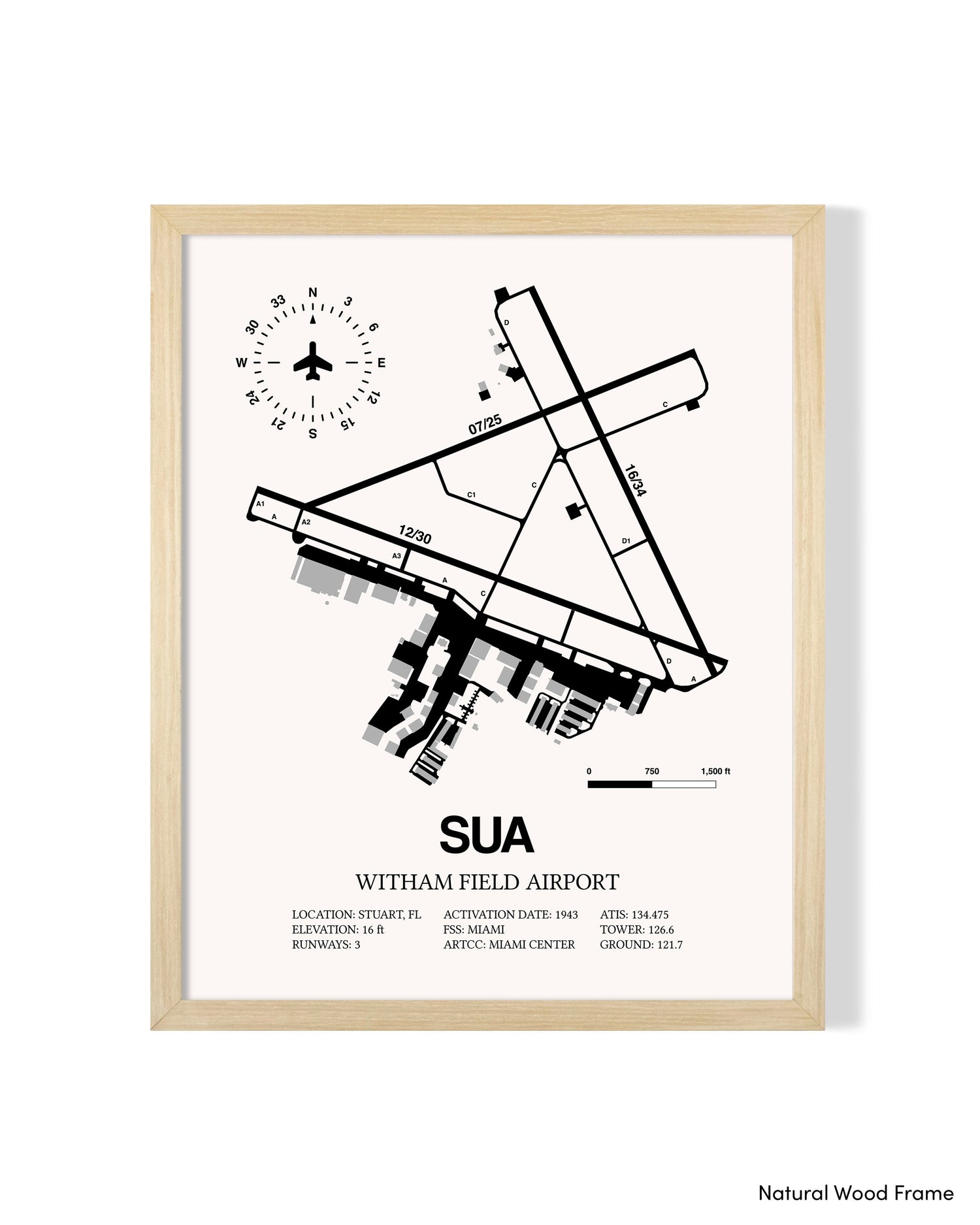 Detailed Airport Map of Witham Field Airport (SUA) in White with a Natural Frame