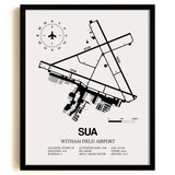 Framed Detailed Airport Map of Witham Field Airport (SUA) in White with a Black Frame
