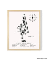 Detailed Airport Map of Spirit of St. Louis Airport (SUS) in White with a Natural Frame