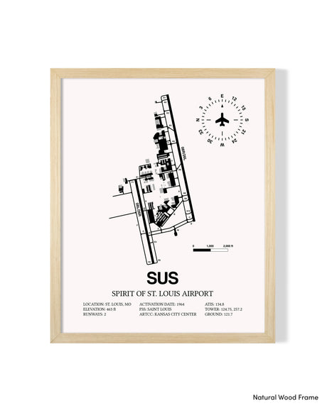 Detailed Airport Map of Spirit of St. Louis Airport (SUS) in White with a Natural Frame