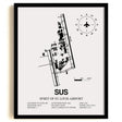 Framed Detailed Airport Map of Spirit of St. Louis Airport (SUS) in White with a Black Frame