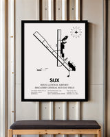 Framed Detailed Airport Map of Sioux Gateway Airport / Brigadier General Bud Day Field (SUX) in White with a Black Frame