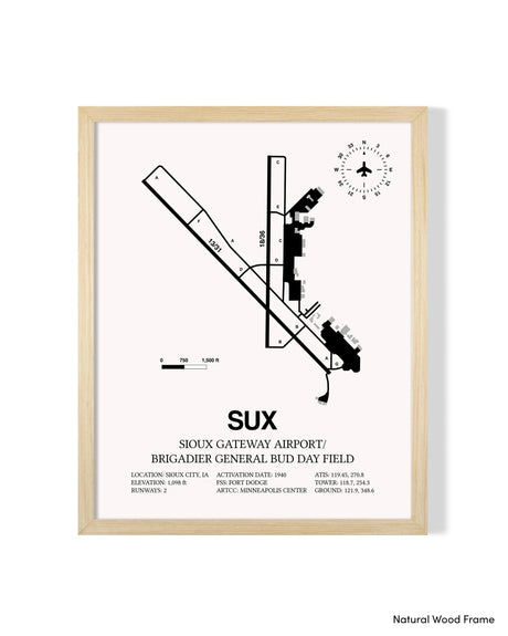 Detailed Airport Map of Sioux Gateway Airport / Brigadier General Bud Day Field (SUX) in White with a Natural Frame