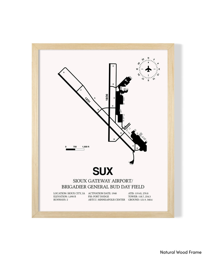 Detailed Airport Map of Sioux Gateway Airport / Brigadier General Bud Day Field (SUX) in White with a Natural Frame