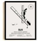 Framed Detailed Airport Map of Sioux Gateway Airport / Brigadier General Bud Day Field (SUX) in White with a Black Frame