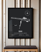 Framed Detailed Airport Map of Statesville Regional Airport (SVH) in Gray with a Black Frame
