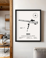 Framed Detailed Airport Map of Statesville Regional Airport (SVH) in White with a Black Frame