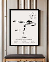 Framed Detailed Airport Map of Statesville Regional Airport (SVH) in White with a Black Frame