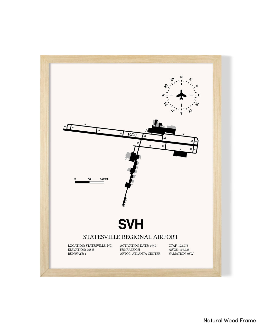 Detailed Airport Map of Statesville Regional Airport (SVH) in White with a Natural Frame