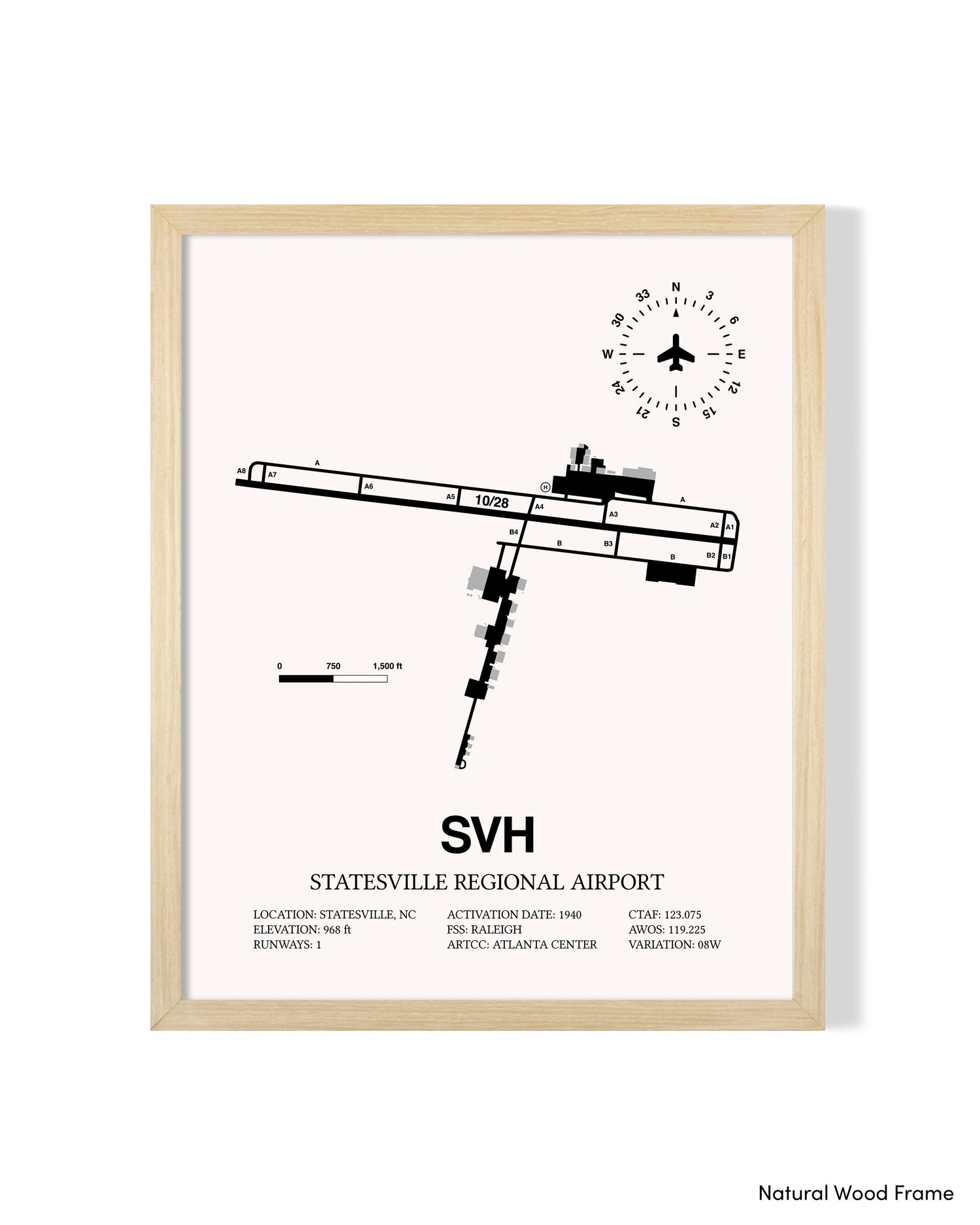 Detailed Airport Map of Statesville Regional Airport (SVH) in White with a Natural Frame