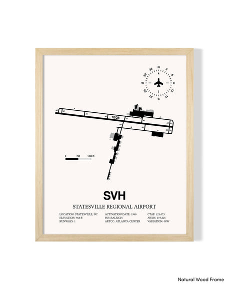 Detailed Airport Map of Statesville Regional Airport (SVH) in White with a Natural Frame