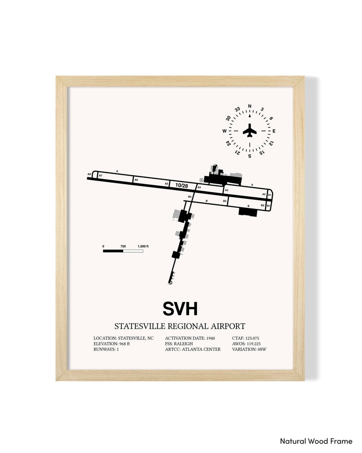 Detailed Airport Map of Statesville Regional Airport (SVH) in White with a Natural Frame