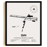 Framed Detailed Airport Map of Statesville Regional Airport (SVH) in White with a Black Frame