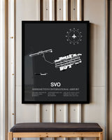 Framed Detailed Airport Map of Sheremetyevo International Airport (SVO) in Gray with a Black Frame