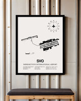 Framed Detailed Airport Map of Sheremetyevo International Airport (SVO) in White with a Black Frame