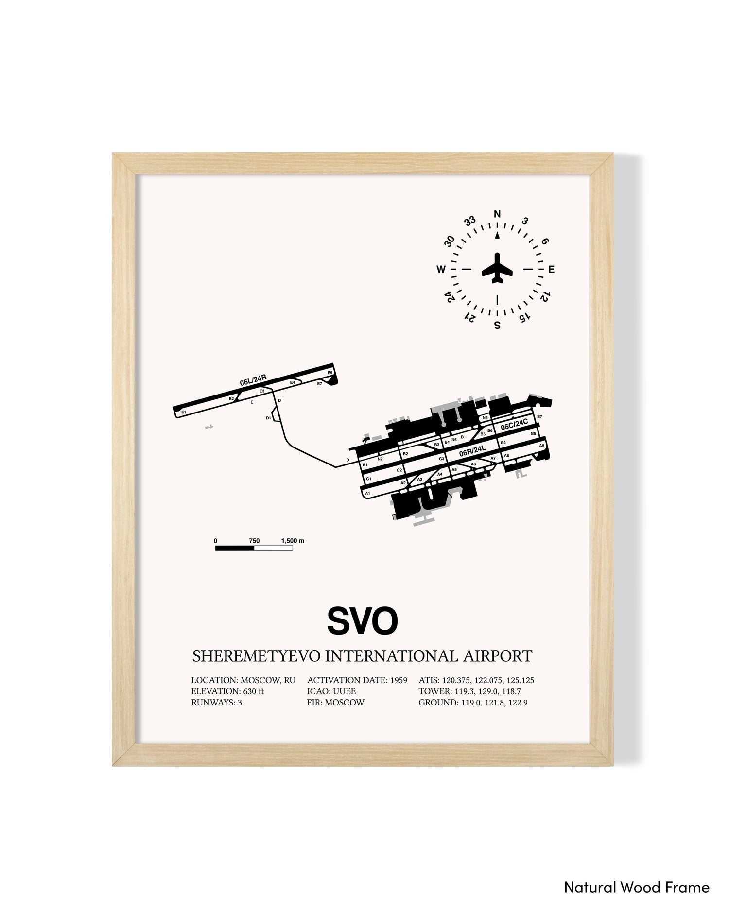 Detailed Airport Map of Sheremetyevo International Airport (SVO) in White with a Natural Frame