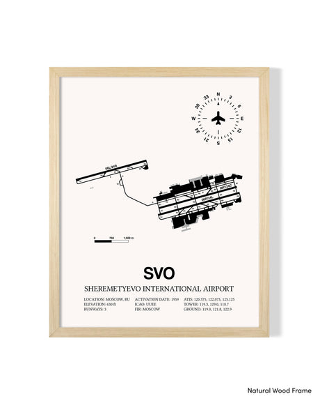 Detailed Airport Map of Sheremetyevo International Airport (SVO) in White with a Natural Frame