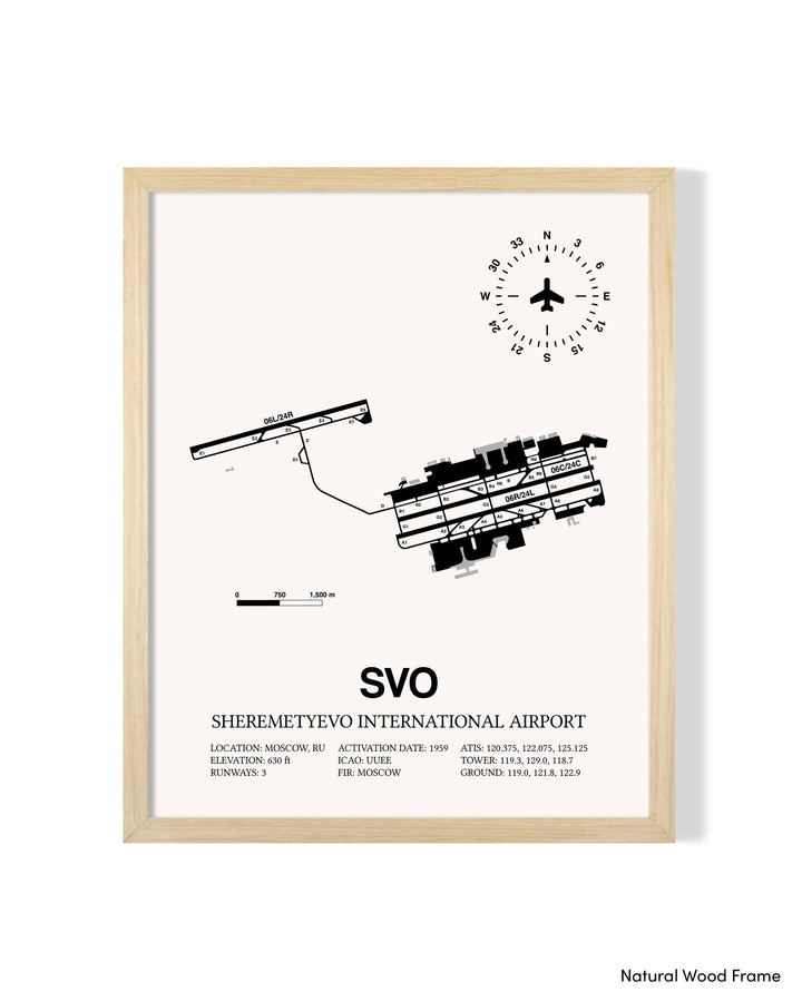 Detailed Airport Map of Sheremetyevo International Airport (SVO) in White with a Natural Frame