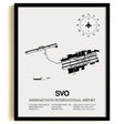 Framed Detailed Airport Map of Sheremetyevo International Airport (SVO) in White with a Black Frame