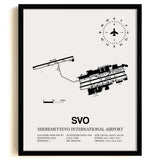 Framed Detailed Airport Map of Sheremetyevo International Airport (SVO) in White with a Black Frame