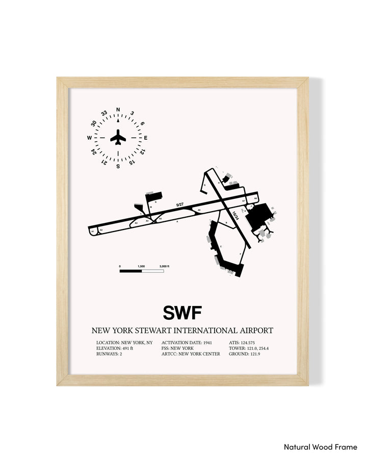 Detailed Airport Map of New York Stewart International Airport (SWF) in White with a Natural Frame