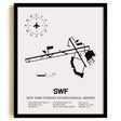 Framed Detailed Airport Map of New York Stewart International Airport (SWF) in White with a Black Frame