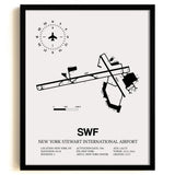 Framed Detailed Airport Map of New York Stewart International Airport (SWF) in White with a Black Frame