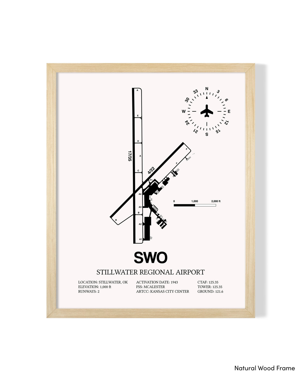 Detailed Airport Map of Stillwater Regional Airport (SWO) in White with a Natural Frame