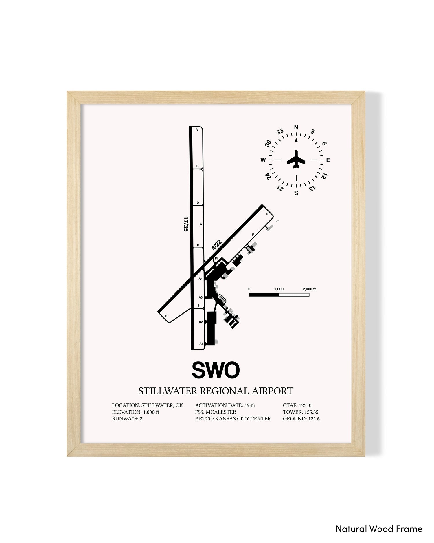 Detailed Airport Map of Stillwater Regional Airport (SWO) in White with a Natural Frame