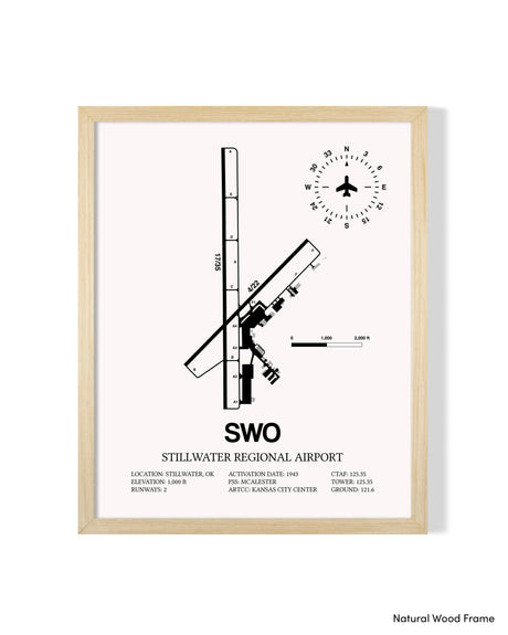 Detailed Airport Map of Stillwater Regional Airport (SWO) in White with a Natural Frame